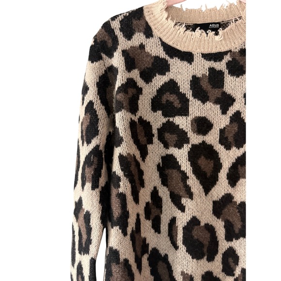 AQUA 100% Cashmere Leopard Print Distressed Sweater XS Y2K Grunge - Picture 5 of 8